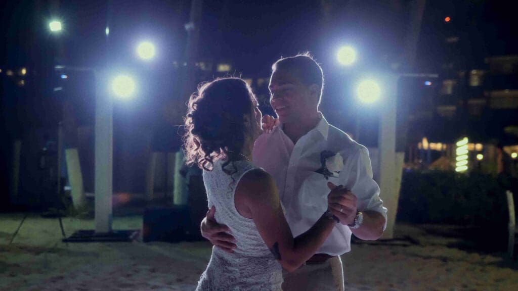 Couple dancing barefoot to look natural on camera