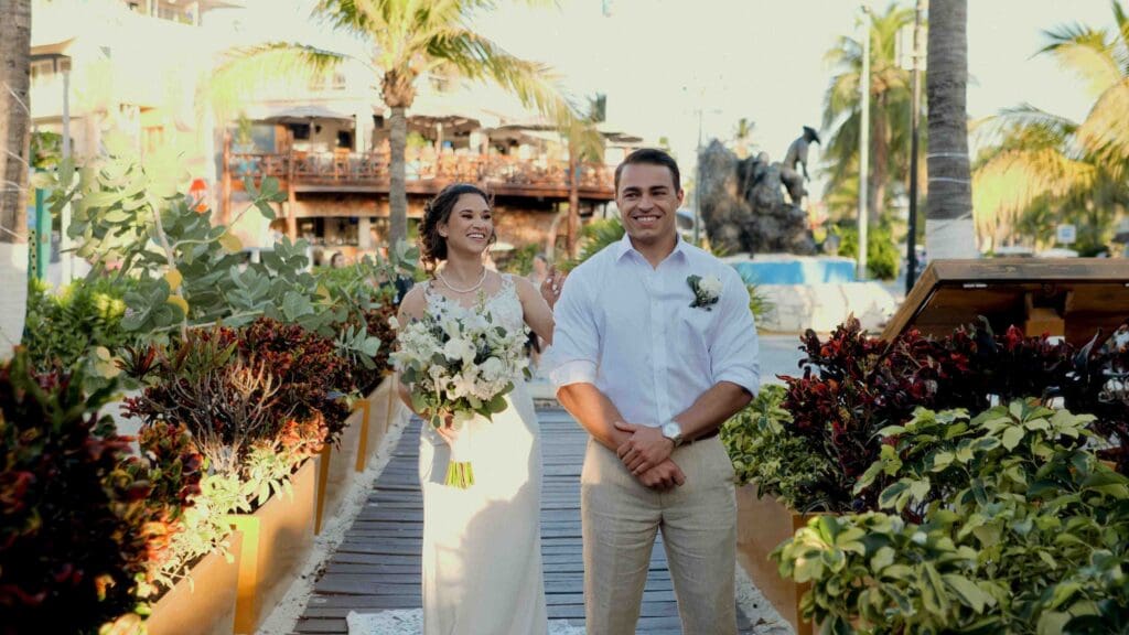 Boho wedding dress details for a destination wedding film in Isla Mujeres